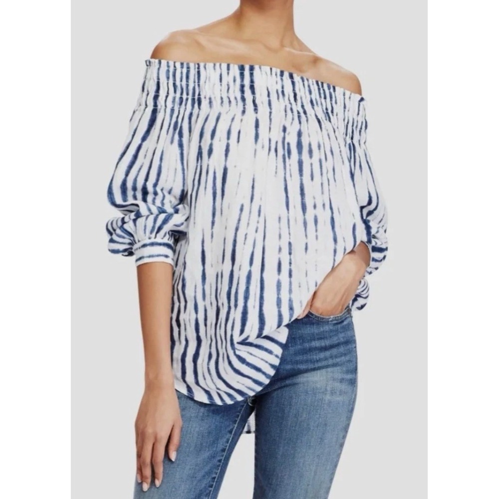 Polo Ralph Lauren Womens S 100% Linen Top Off-Shoulder Coastal Shibori Tie Dye